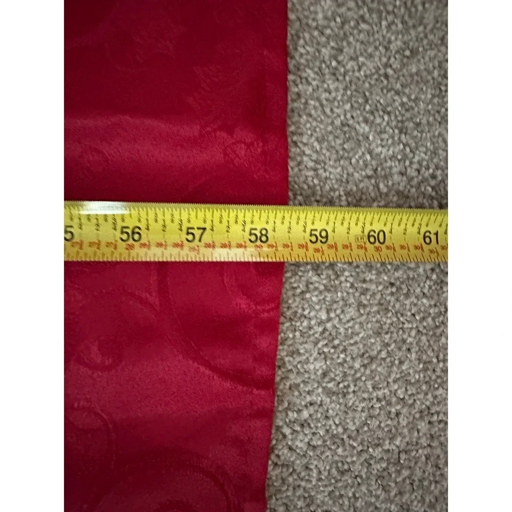 Vintage Red Christmas Damask Tablecloth 58x100 Poinsettia Holly Scroll/Polyester